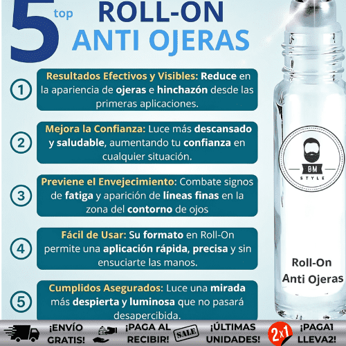 OMstyle™ | Roll On Anti Ojeras con Ácido Hialurónico y Cafeína. Tratamiento Desinflamante.